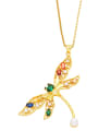 thumb Brass Cubic Zirconia Dragonfly Bat Vintage Necklace 1