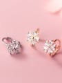 thumb 925 Sterling Silver Cubic Zirconia Flower Minimalist Huggie Earring 1