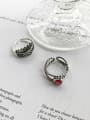 thumb S925 pure silver red zircon twist antique mouth plain silver ring 2