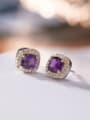 thumb 925 Sterling Silver Amethyst Square Dainty Stud Earring 2