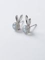 thumb 925 Sterling Silver  Cute Strawberry Crystal Moonstone rabbit  Stud Earring 3