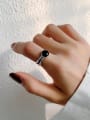 thumb 925 Sterling Silver Black Agate  Irregular Vintage Band Ring 1