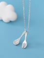 thumb 925 sterling silver Simple  cute fork spoon pendant necklace 0