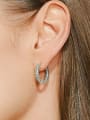 thumb 925 Sterling Silver Cubic Zirconia Round Vintage Huggie Earring 1