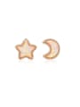 thumb 925 Sterling Silver Rhinestone Asymmetrical  Star Moon Cute Stud Earring 0