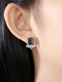 thumb 925 Sterling Silver Cubic Zirconia Blue Square Dainty Stud Earring 1