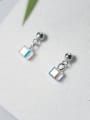 thumb 925 Sterling Silver Crystal Square Dainty Drop Earring 2