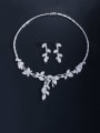 thumb Brass Cubic Zirconia Luxury Leaf  Earring and Necklace Set 0