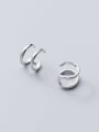 thumb 925 Sterling Silver Geometric Minimalist Double layer Line Clip Earring 2