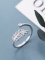 thumb 925 sterling silver simple  fashionable leaf  Free size ring 2