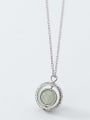 thumb 925 Sterling Silver Simple Fashion Round Luminous Stone Pendant Necklace 1