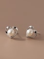 thumb 925 Sterling Silver Imitation Pearl Heart Minimalist Stud Earring 0