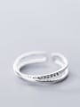thumb 925 Sterling Silver  Cross Minimalist Diamond Double layer  Free Size Ring 2