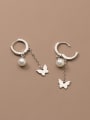 thumb 925 Sterling Silver Imitation Pearl Butterfly Tassel Minimalist Huggie Earring 3