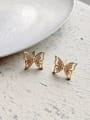 thumb 925 Sterling Silver Cubic Zirconia White Butterfly Cute Stud Earring 0