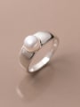 thumb 925 Sterling Silver Imitation Pearl Geometric Minimalist Band Ring 0