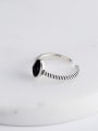 thumb 925 Sterling Silver Obsidian Oval Vintage Band Ring 2