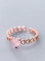 thumb 925 Sterling Silver Opal Pink Heart Minimalist Band Ring 1