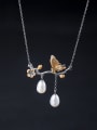thumb 925 Sterling Silver Imitation Pearl Branch Butterfly Vintage Tassel Necklace 0