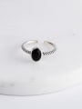 thumb 925 Sterling Silver Obsidian Oval Vintage Band Ring 1