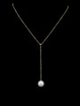 thumb Titanium Imitation Pearl White Tassel Minimalist Lariat Necklace 1