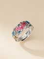 thumb 925 Sterling Silver Enamel Flower Vintage Band Ring 2