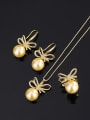 thumb Brass Imitation Pearl Luxury Bowknot Earring Ring and Necklace Set 2