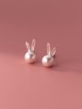 thumb 925 Sterling Silver Imitation Pearl Rabbit Cute Stud Earring 0