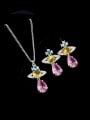 thumb Brass Cubic Zirconia Multi Color Luxury Water Drop  Earring and Necklace Set 0