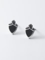 thumb 925 Sterling Silver Obsidian Heart Vintage Stud Earring 2