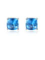 thumb 925 Sterling Silver Cubic Zirconia Blue Square Luxury Stud Earring 0