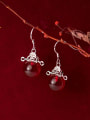 thumb 925 Sterling Silver With Platinum Plated Ethnic  Red Carnelian Hook Earrings 0