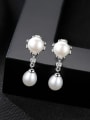 thumb 925 Sterling Silver Freshwater Pearl White Flower Trend Drop Earring 1