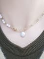 thumb Brass Freshwater Pearl Geometric Minimalist Necklace 1