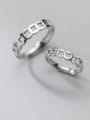 thumb 925 Sterling Silver Rhinestone Vintage Geometric male and female Couple Ring 2