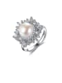 thumb 925 Sterling Silver Freshwater Pearl  Flower Trend Band Ring 0
