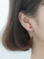 thumb 925 Sterling Silver Cubic Zirconia Red Heart Minimalist Stud Earring 3
