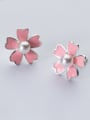 thumb 925 sterling silver imitation pearlenamel flower minimalist stud earring 2