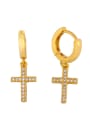 thumb Brass Cubic Zirconia Cross Vintage Huggie Earring 2