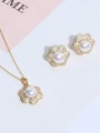 thumb Brass Imitation Pearl Vintage Flower  Earring and Necklace Set 0