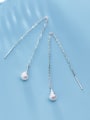 thumb 925 Sterling Silver With Platinum Plated Minimalist Water Drop Threader Earrings 0