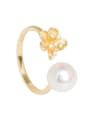 thumb Brass Freshwater Pearl Flower Vintage Band Ring 4