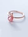 thumb 925 Sterling Silver Cute Rabbit Strawberry Crystal  Free Size  Ring 0