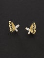 thumb 925 Sterling Silver Rhinestone Hollow Butterfly Cute Stud Earring 0