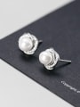 thumb 925 Sterling Silver Imitation Pearl Flower Minimalist Stud Earring 2