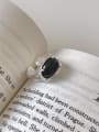 thumb 925 Sterling Silver Obsidian Flower Vintage Band Ring 1