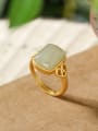 thumb 925 Sterling Silver Jade Rectangle Vintage Band Ring 0