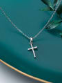 thumb 925 Sterling Silver Cubic Zirconia White Cross Minimalist Regligious Necklace 3