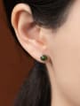 thumb 925 Sterling Silver Jade Square Vintage Stud Earring 3