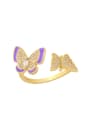 thumb Brass Enamel Cubic Zirconia Butterfly Hip Hop Band Ring 2